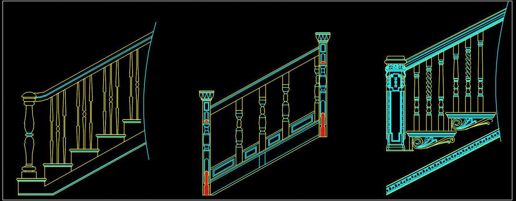 Free Railing CAD Blocks for Staircase & Balcony